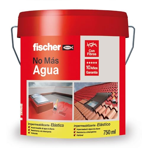 fischer - Pintura impermeabilizante (cubo 1kg) Rojo con fibras, resistente al agua y exteriores