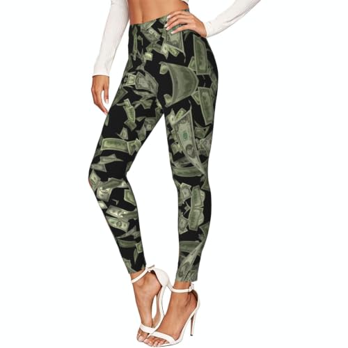 Leggings de compresión suave elásticos Dollar Sign Money Print tiro alto de mujer