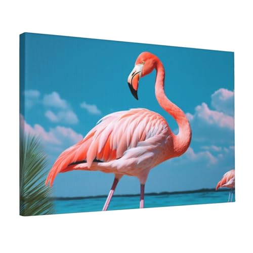 Toile murale flamant rose VducK 45x30 cm pour deco salon