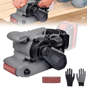 Akku Bandschleifer Kompatibel mit 18-21V Batterie(Akku Nicht Enthält), Bandschleifmaschine mit 1-Teiligen Schleifbändern und Staubbeutel,Brushless-Motor... für Schleifen/Polieren/Entrosten