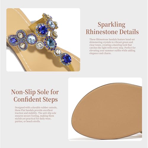 Image of Rhinestone Sandals for Women - Sparkly Jeweled Bling Thong Flip Flops, Dressy Gemstone Flat Sandals for Wedding, Party, Beach & Summer Outfits