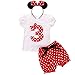 IWEMEK Kleinkind Kinder Baby Mädchen Geburtstag Party Outfits Fotoshooting Kostüm Sommer Baumwolle Kurzarm T-Shirt Tops + Tupfen Shorts Hosen + 3D Maus Ohr Stirnband 3tlg Kleidungsset 3 2-3 Jahre