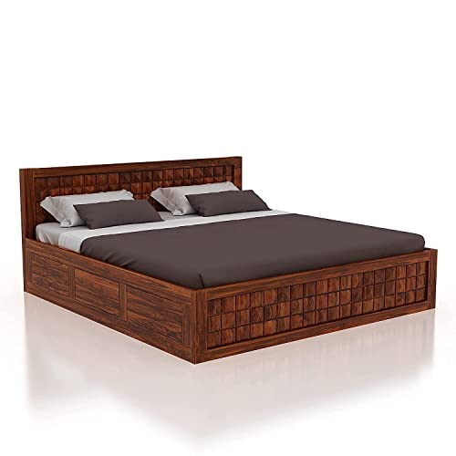 Image of SHRI MINTU'S ART Solid Sheesham Wood King Size Bed Without Storage | Wooden Double Bed Cot Bed for Bedroom Furniture | Palang Double Bed for Hotels | All (Queen, Brown 1)