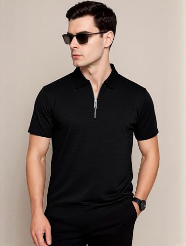 Image of Preneum Men's Polo T‑Shirt | Comfortable Rich Polycotton, Band Collar, Regular Fit | Stylish & Premium All Day Wear (Available in Plus Sizes)
