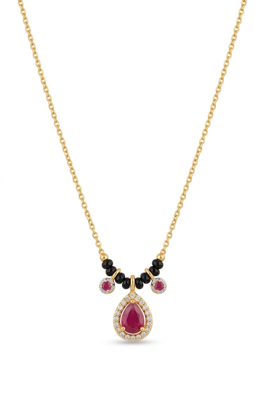 Style OF Life Gold Plated Mangalsutra with Pink Stone Pendant for Women Black Bead Chain CZ Halo Teardrop Daily Wear Bridal Wedding Jewellery Tarnish Free-image-12