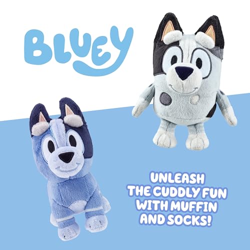 Bluey Muffin & Socks Matching Stuffed Animals Plush Set – 7" & 7.5" Soft Cuddly Plush Doll with Deluxe Fabrics, Perfect for Playtime, Storytime by Bluey - Image 2