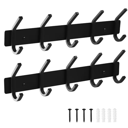 Image of VAEHOLD Wall Hooks, Heavy Duty Aluminum Towel Hooks for Hanging Coat, Hat, Key, Clothes, Closet Hook Wall Mount for Kitchen, Bathroom, Office ( inchC inch Shape Coat 5 Hooks 2 Pack)
