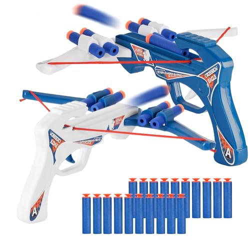 2 Sets Kids Foam Crossbow Bow and Arrow Archery Set with 20 Foam Suction Cup Bullet Indoor & Outdoor Archery Fun Improves Focus & Coordination Game Gun for Kids Age 8-12+ Blue and White