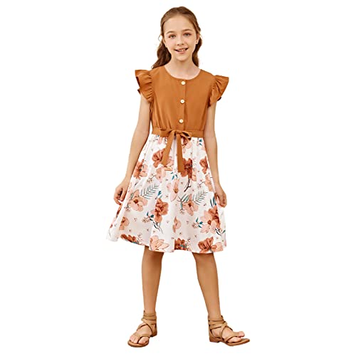 Patpat Dress For Girls Floral Print Ruffle Sleeveless Patchwork Mini Short Dress 4-12 Years #TOP9