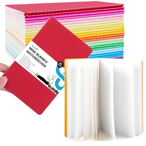 Koogel 24 Stück Klein Notizblock Blanko A6 Notizbuch Journal Tagebuch Notizblöcke Schulhefte 14cm x 9cm Notizbücher mit Kraftpapier-Einband 12 Farben