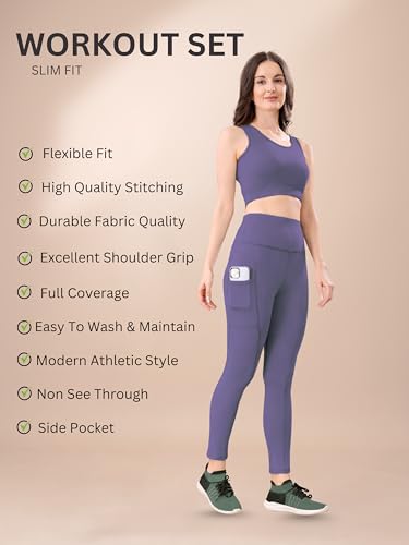 Image of High-Waist Track Suit, Co-ord Set for Women's, Gym wear 2-Piece Workout Set, Sports Bra and Bottom Set, Sports Running Suits, Yoga Wear