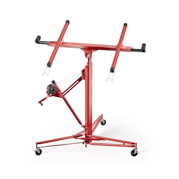 Wiltec XXL Plattenheber bis max. 68 kg, Höhe 140-350 cm, max. Breite 2,90 m, Trockenbau Montagehilfe 1-Mann-Bedienung, 3 Räder mit Feststellbremse, rot