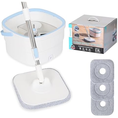 Spin Mop and Bucket with Wringer Set for Home Cleaning Spinning Mops with Separate Dirty and Clean Water Wet and Dry Mop for Floors (Square Spin Mop, 3 Washable Microfiber Mop Pads) Cover