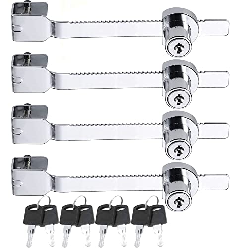 Litensh Lot de 4 verrous de scie coulissante avec clé pour vivarium terrarium vitrine serrure à cliquet serrure verrou vitrine en verre pour porte en verre, clés identiques Argenté