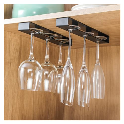 Primst Wine Glass Rack Hanger Under Cabinet, 2 Pack Black Stemware Shelf Wine Glasses Holder Hanging Shelf for Home Kitchen Bar (Black)