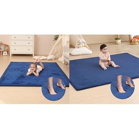 Huloosleep 39"×59"×1.3" Memory Foam Baby Play Mat Tummy Time Mat for Living Room or Nursery + 39"×59"×0.8" Non-Slip Crawling Mat Coral Velvet Play Mat for Kids,Infants,Toddlers, Tatami Mat,Yoga Mat Cover