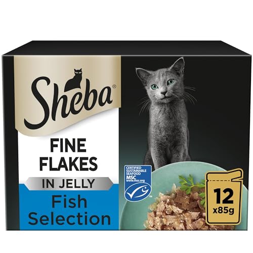Image of Sheba Fine Flakes in Jelly - Fish Collection - Wet Cat Food Pouches for Adult Cats - 48 x 85 g
