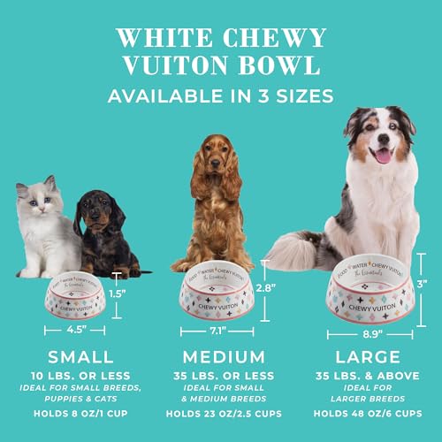 Haute Diggity Dog White Chewy Vuiton Dog Bowl, BPA-Free Food & Water Bowl for All Breeds, Non-Skid Bottom, Dishwasher Safe, Size Small, Case of 2. - Image 4