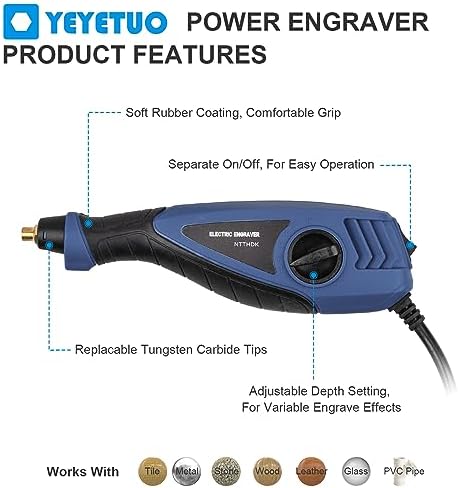 25W Engraving Pen, 6 Speed Power Engraving Tool, Handheld Engraver Pen with Tungsten Carbide Steel Bits for Wood Metal Glass Professional Etching Tool