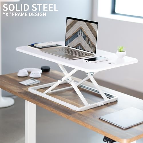Image of VIVO Ultra-Slim 32 Inch Single Top Height Adjustable Standing Desk Riser, Compact Sit Stand Desktop Converter for Monitor or Laptop, White, DESK-V032JW