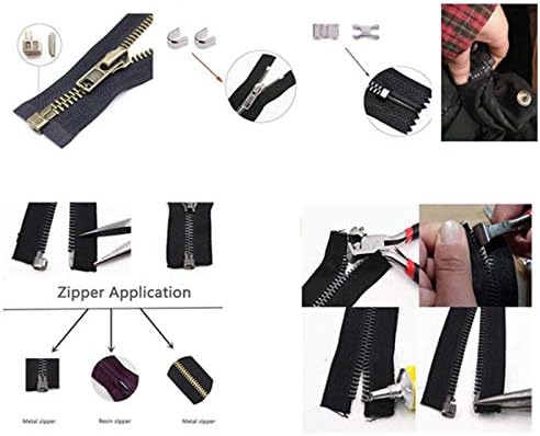 Zip Repair Kit, 48 Pieces Zipper Replacement Accessories Metal Zipper Head Slider Retainer Insertion Pin for Jacket, Jeans, Sewing, DIY, Craft, Zipper End Replacement, Silver, Black, Bronze
