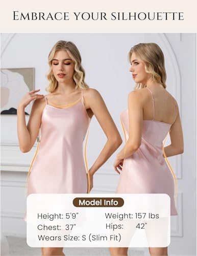 Image of THXSILK Women's Silk Nightgown, 100% Real 19 Momme Mulberry Silk Sleepwear Round Neck Spaghetti Strap Chemise Nightdress