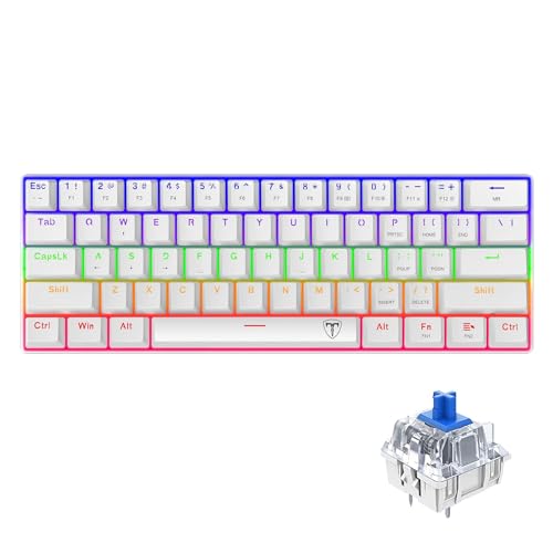 ROCK POW 60% Wired Mechanical Gaming Keyboard, RGB Backlit Ultra-Compact Mini Keyboard, Waterproof Mini Compact 61 Keys Keyboard for PC/Mac Gamer, Typist, Travel, Easy to Carry on Business Trip(White)