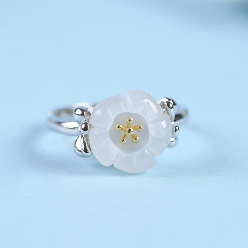 Anello in Argento Sterling 925,Anelli in Argento Sterling Donna 925 Anelli Regolabili in Fiore di Giada di Hetian Anelli Regolabili con Temperamento A Farfalla Knot Gioielli con Fascino Energetico R