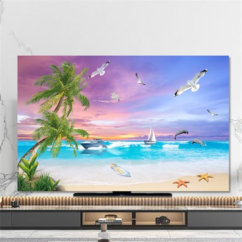 Hixingo Copertura Antipolvere per TV, Motivo Stella Marina 3D Copri Televisore 32-80inch Copertura Televisore Cover TV Elastica Copri TV Protezione TV Universale (75inch,Crepuscolo)