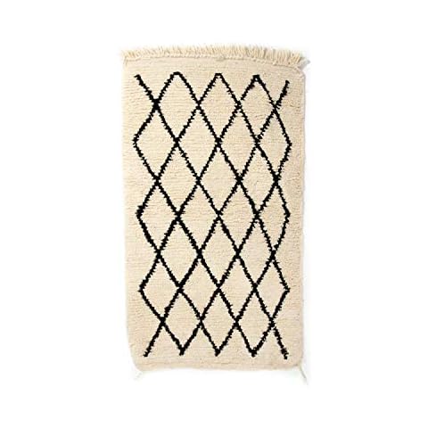 Poufs&Pillows Original Berber Beni Ourain Doormat Rug - Handwoven 100% Wool - 110x60 cm - Cream and Black, Moroccan rug, for classic, contemporary and modern interior, oriental carpet, handmade Cover
