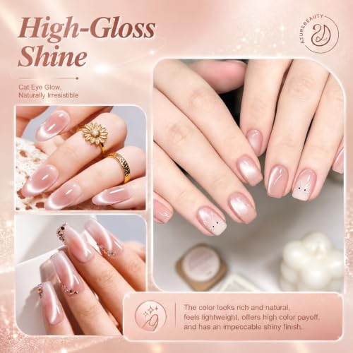 Image of AZUREBEAUTY18ML Nude Pink Cat Eye Magnetic Gel Nail Polish | Magnetic Moonlight Holographic Shimmer, Translucent Jelly Reflective Gel, Soak-Off UV /LED Nail Polish for Nail Art DIY
