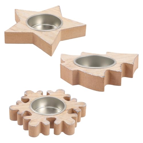 VICASKY Lot de 3 Bougeoirs de Noël en Bois Naturel Motifs Flocon de Neige Sapin et Pentagramme Bougeoirs pour Bougies Chauffe-Plat Décoration Festive pour Maison et Ambiance