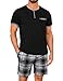 Uniexcosm Herren Schlafanzug Kurz Zweiteiler Sommer Pyjama Set Baumwolle Kurzarm Nachtwäsche und Karierten Shorts für Männer Schwarz L