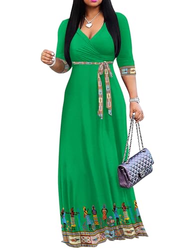 Image of Yajedo Womens Casual Summer Maxi Dress Plus Size Sexy Wrap V Neck 3 /4 Sleeve Sundress with Pockets