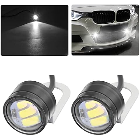 YnGia 2PCS Eagle Eye LED Light, Motorcycle DRL Daytime Running Light Fog Lamp 3SMD 9W Car Reversing Backup Parking Signal Light Marker Light 12V (White) Cover