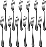 XXZWSJSH 12-Piece Black Dinner Forks, Forks Silverware (8 inches), Food Grade Stainless Steel Flatware Fork, Mirror Polished & Dishwasher Safe, Using for Home, Restaurant or Kitchen, Black