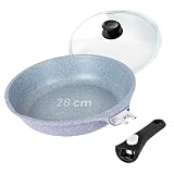 BIOL Bratpfanne 28 cm mit Glasdeckel – Antihaft Pfanne Induktion aus Aluminium, PFOA-frei, mit abnehmbarem Griff, für komfortables Braten