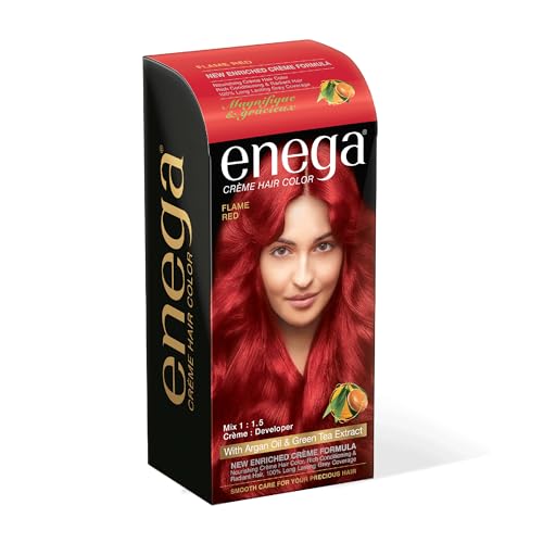 Image of Enega No Ammonia Grey Coverage Long Lasting Creme Hair Color with Argan Oil & Green Tea Extract - Pack of 1(150 ML) (Flame Red)