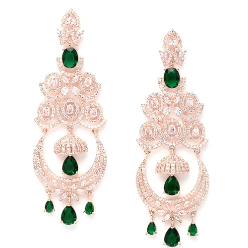 Zeneme Floral Shaped American Diamond Dangle Chandelier Earring For Women And Girls