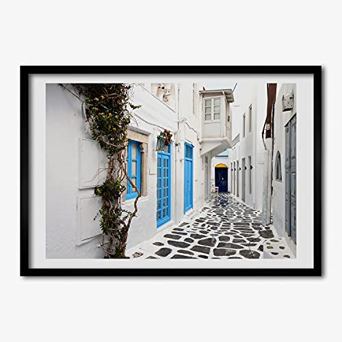 Tableau photo rues grecques avec cadre MDF 70x50 cm pour ambiance voyage