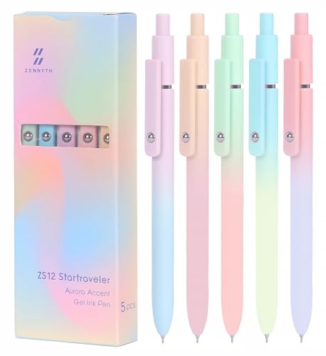 FIOVER 5pcs Black Ink Medium Point 0.7mm Gel Pens with Comfort Grip, Aesthetic Pens for School Office Supplies