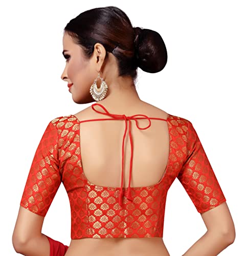 Studio Shringaar Women's Readymade Brocade Short Sleeves Saree Blouse