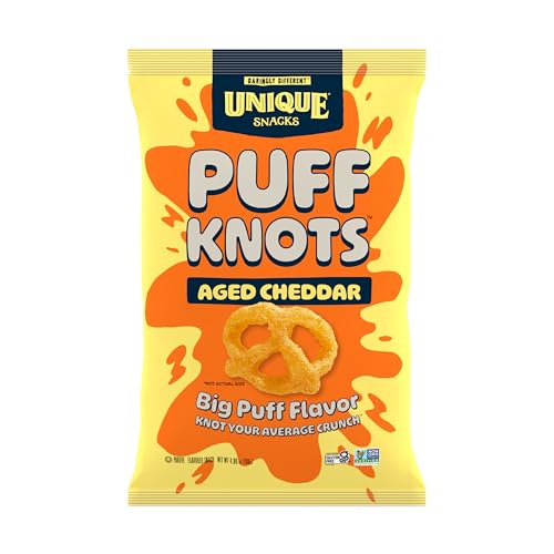 Unique Snacks Puff Knots, Bold and Savory Cheddar Cheese Flavor