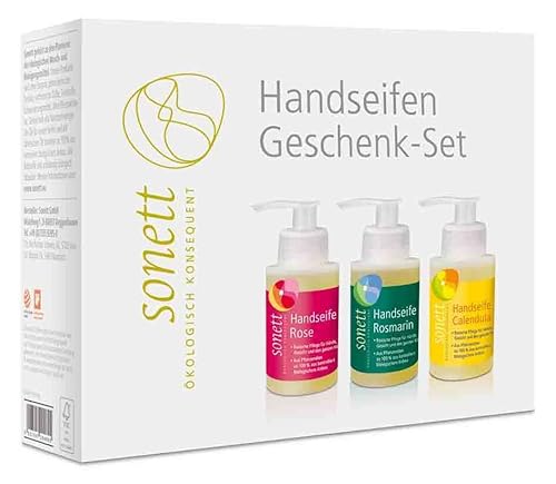sonett Handseifen-Geschenkset Calendula - Rosmarin - Rose, 3 x 110 ml