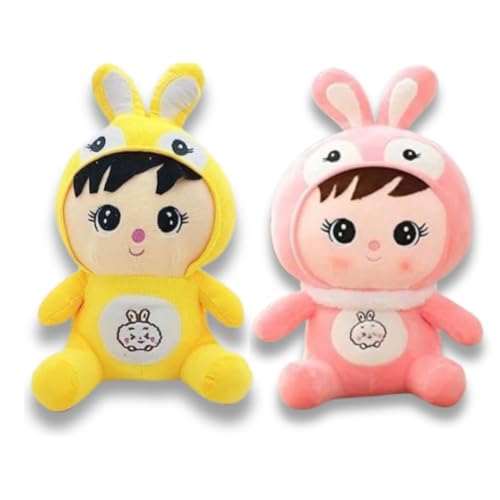 Image of Baby Boy Child Rabbit Doll Soft Toy Combo Gift Toys Pillow for Kids, Girls and Adults Cute Stuffed Animal Plush Yellow and Red Bunny Plushie (25cm) Pack of 2