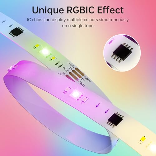 Image of LED Strip Lights for Bedroom 32.8ft,Music Sync Color Changing LED Lights with Remote and App Control,RGBICWW Strip for Room Home Kitchen Party Stairs Bar Decoration