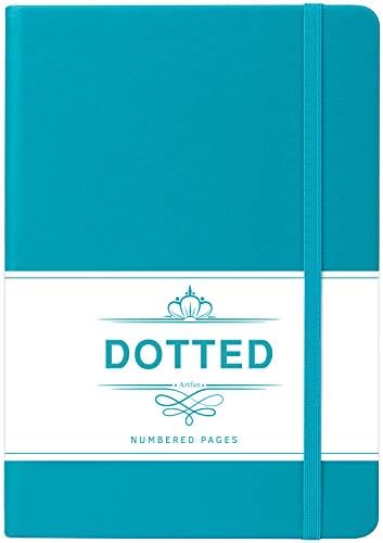 Bullet Dotted Journal - Index & Numbered Pages with Label, 5.25" x 8.25", Thick Paper with Inner Pocket & 2 Bookmarks, Dotted Grid Hard Cover Notebook, Faux Leather - Teal by Artfan