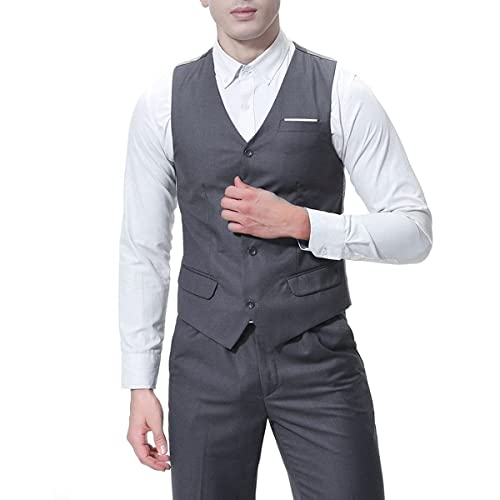 Men's Modern Fit 3-Piece Suit Blazer Jacket Tux Vest & Trousers Dark Grey XL