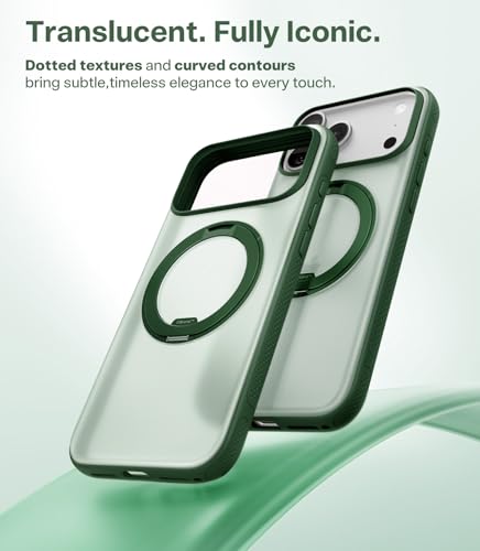 Image of TORRAS 360 Magnetic Stand for iPhone 17 Pro Case, Ostand 3.0[Fit for MagSafe][4X Mil-Grade Shockproof] Rotatable Kickstand Protective Cover, Camera Control Button, Translucent Pine Green, O3 Fitness