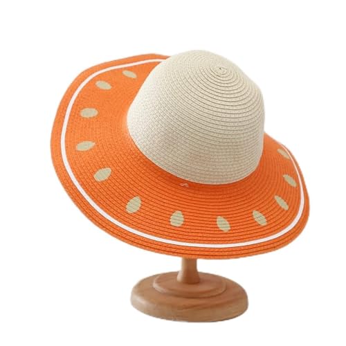 CPYGMXI Fruit Printed Straw Sun Hat Boys Girls Watermelon Pattern Sunshade Beach Hat Foldable Fisherman Caps Orange
